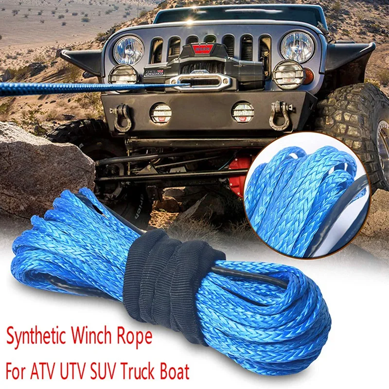 Grey Dasing Synthetic Winch Line Cable Rope 1/4 x 50 with Protecing Sleeve Universal for ATV UTV 4x4 Offroad Breaking Strength 7700LBs 