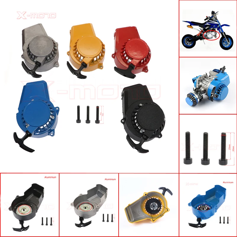 Engine Pull Starter Full Color Aluminum Pull Starter For 2 Stroke 47cc 49cc Engine Mini Moto Dirt Bike Pocket Bike Gas Scooter ATV Quad Motorcycle