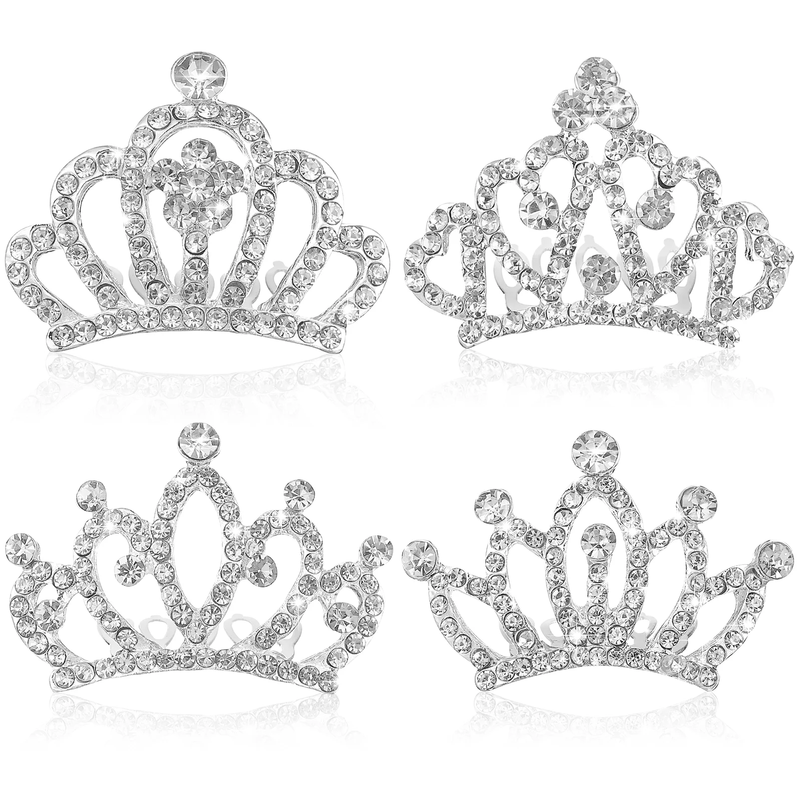 

4 Pcs Crown Comb Mini Crowns for Little Girls Hair Rhinestones Kids Tiara Party Headdress Alloy Student