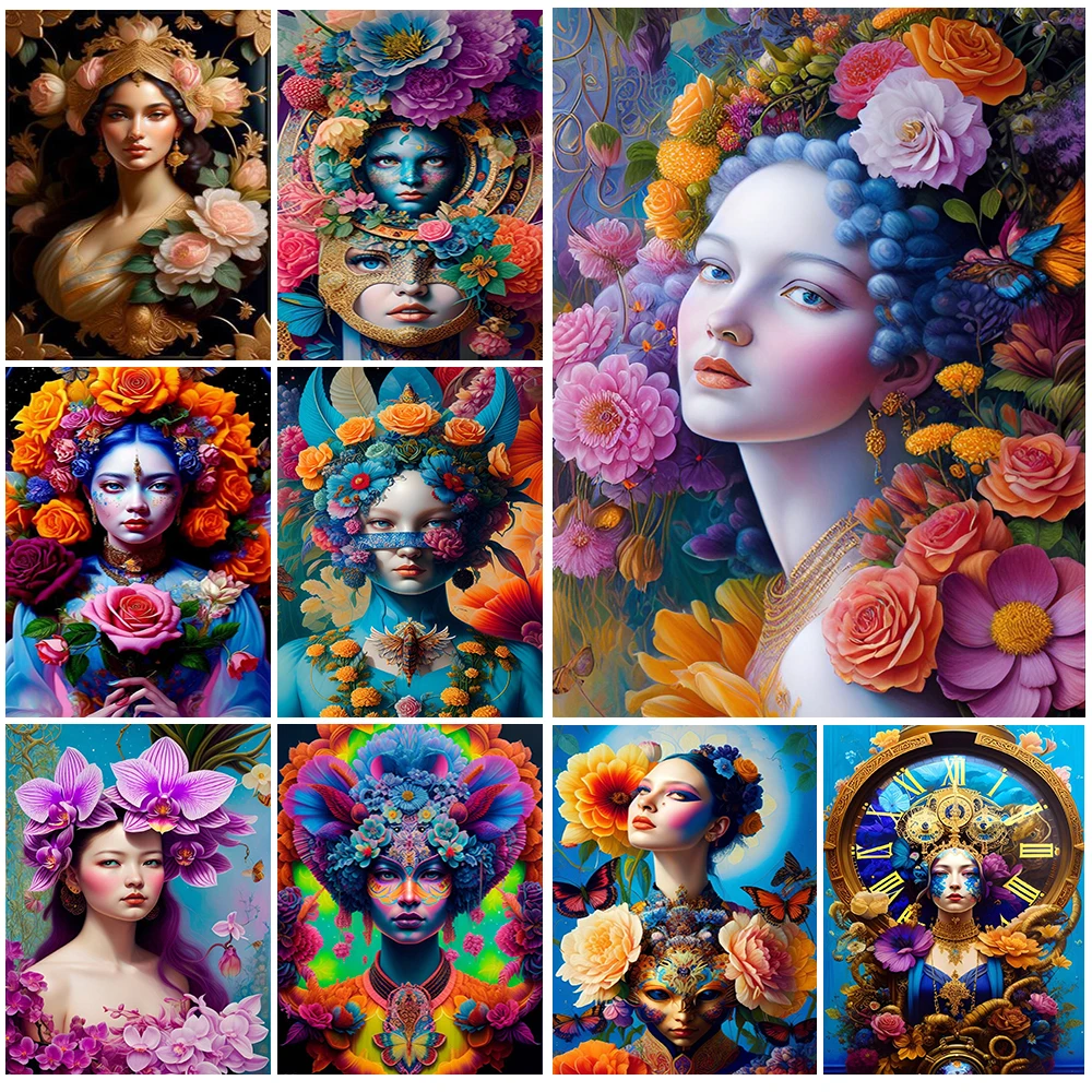 

Vintage Peony Flowers Girl Illustration Posters Wall Art Canvas Painting Home Decor Wall Pictures For Living Room Unframed