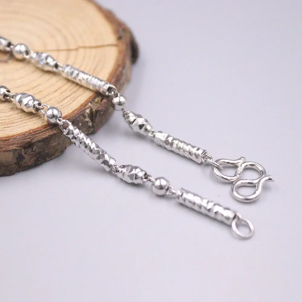 

Real 925 Sterling Silver Necklace 3.0mm Tube With Round Bead Link Chain 17.7"L