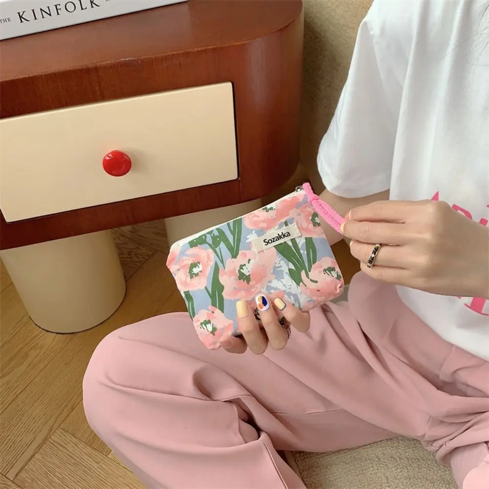 Cute Canvas Coin Purse Floral Storage Bag Wallet Women Girls