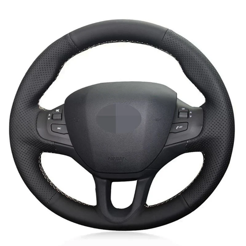 

DIY Hand-Stitched Soft Black Genuine Leather Car Steering Wheel Cover For Peugeot 208 2011-2019 2008 2013-2019 308S 2015