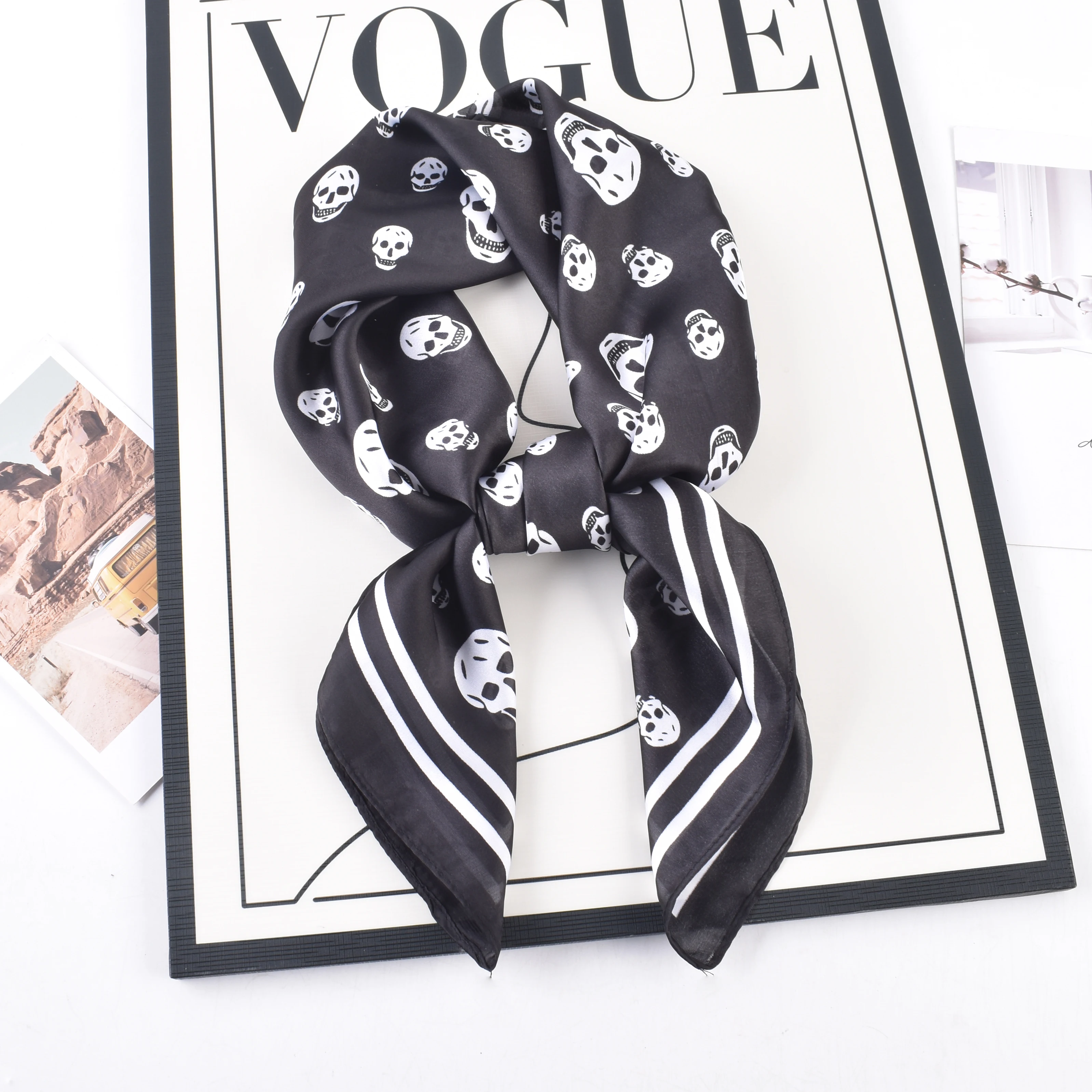 New Skull Head Printed Temperament Versatile 70 Small Scarf Square Scarf Headband Professional Decorative Scarf 2