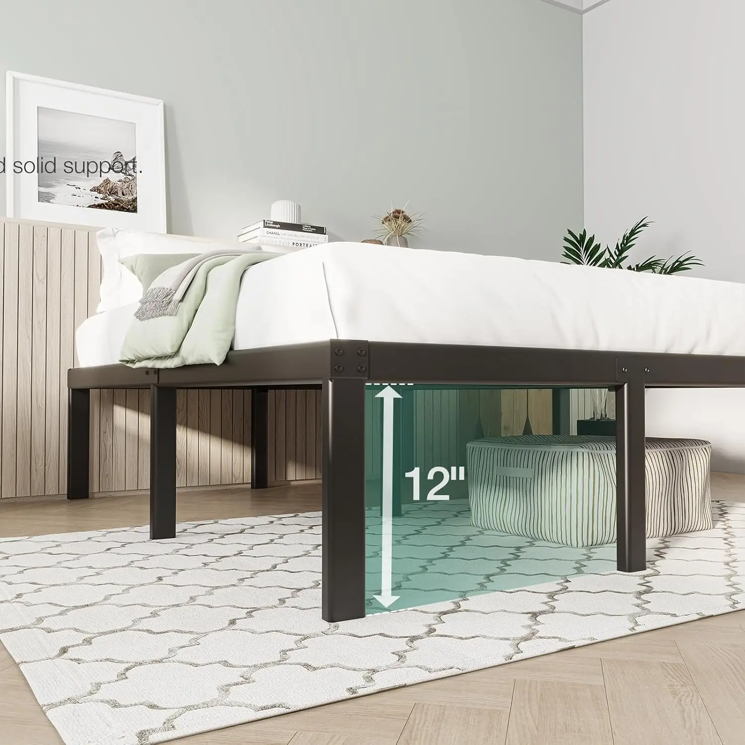 Queen Bed Frame 14 Inch Metal Platform Bed Frame Queen Size With Storage Space Under Bed Heavy Duty Steel Slat Support