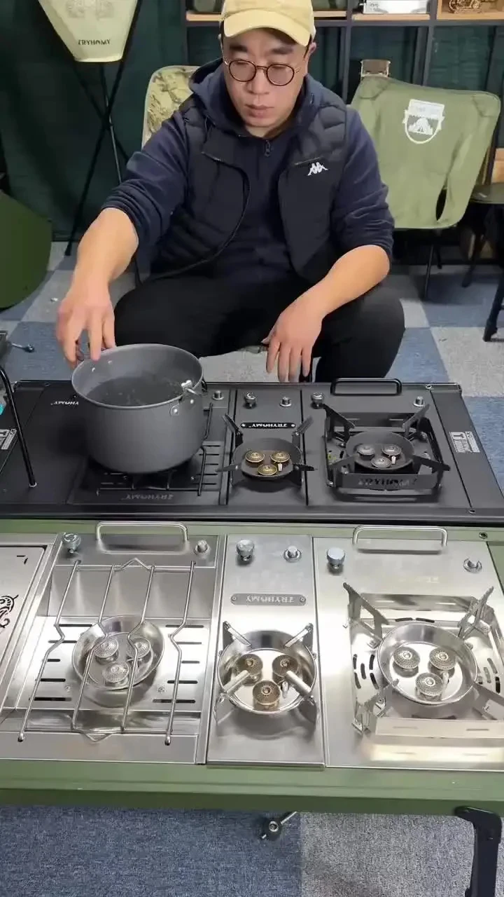 8000W IGT Gas Sinking Stove 3 Burner Stainless Steel Portable Camping Stove Desktop Brazier Grill Windproof Butane Propane image 8