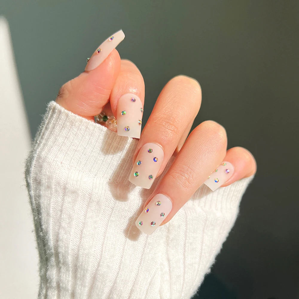 24PCS Rhinestones Fakes Nails Long Pointed Head Sweet Style Finished