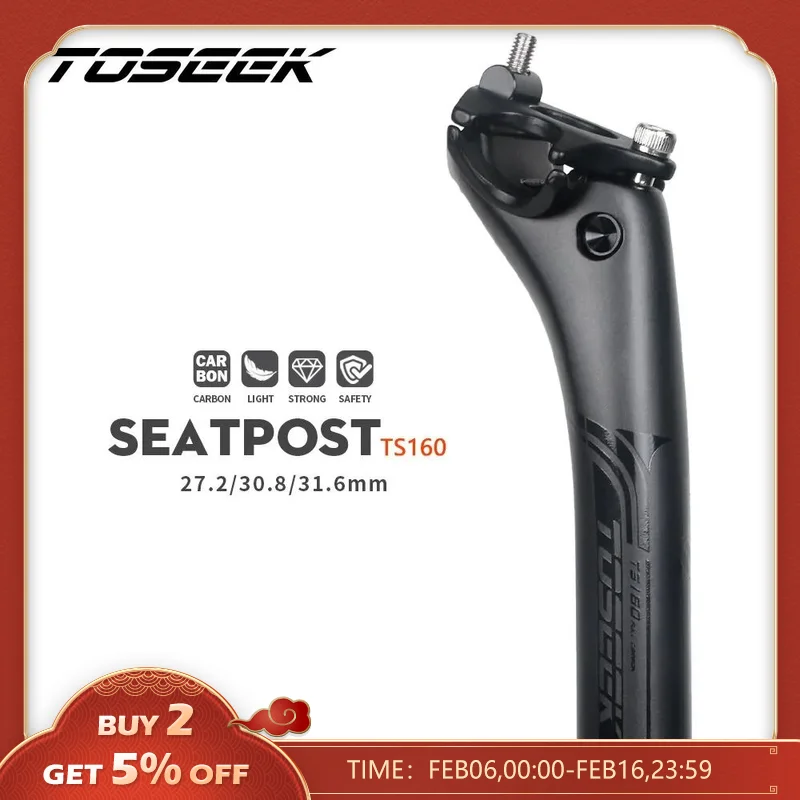 Toseek Reggisella In Carbonio 27.2 31.6Mm Lunghezza 400Mm Nero Opaco Mtb Bici Da Strada Reggisella Tubo Parti Di Biciclette Mtb Canoa In Carbonio