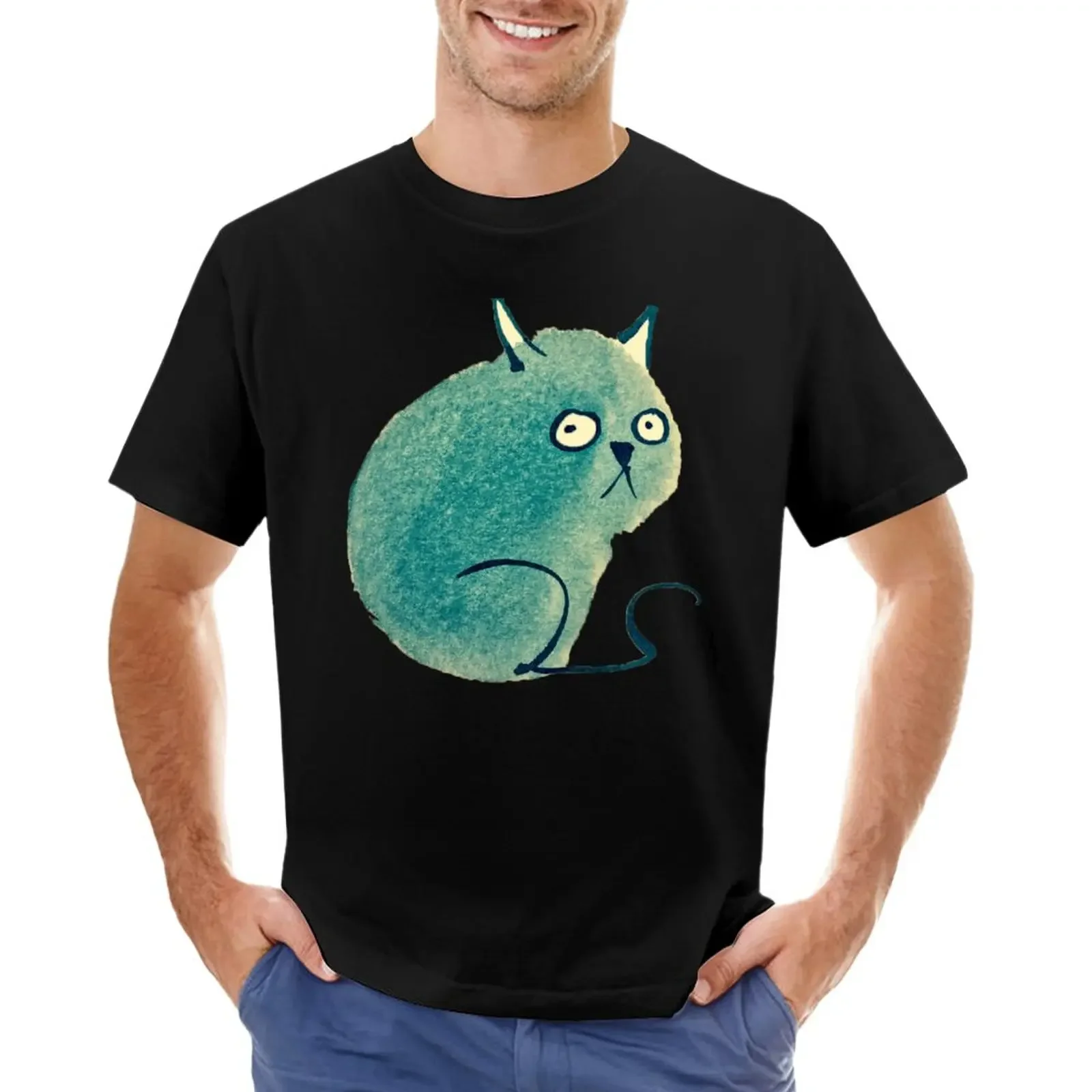 

Blue Cat T-Shirt animal prinfor boys hippie clothes tops sweat sweat shirts, men