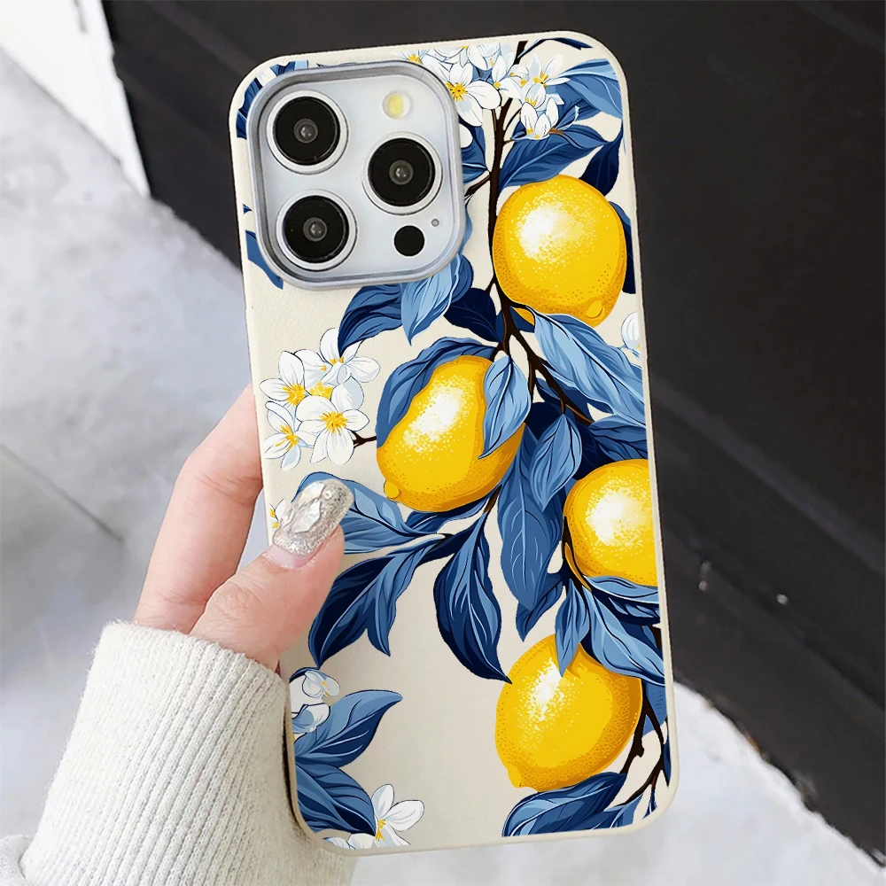 Vibrant Blue Leaves and Yellow Lemon Phone Case - Cute Design with 5G Compatibility
