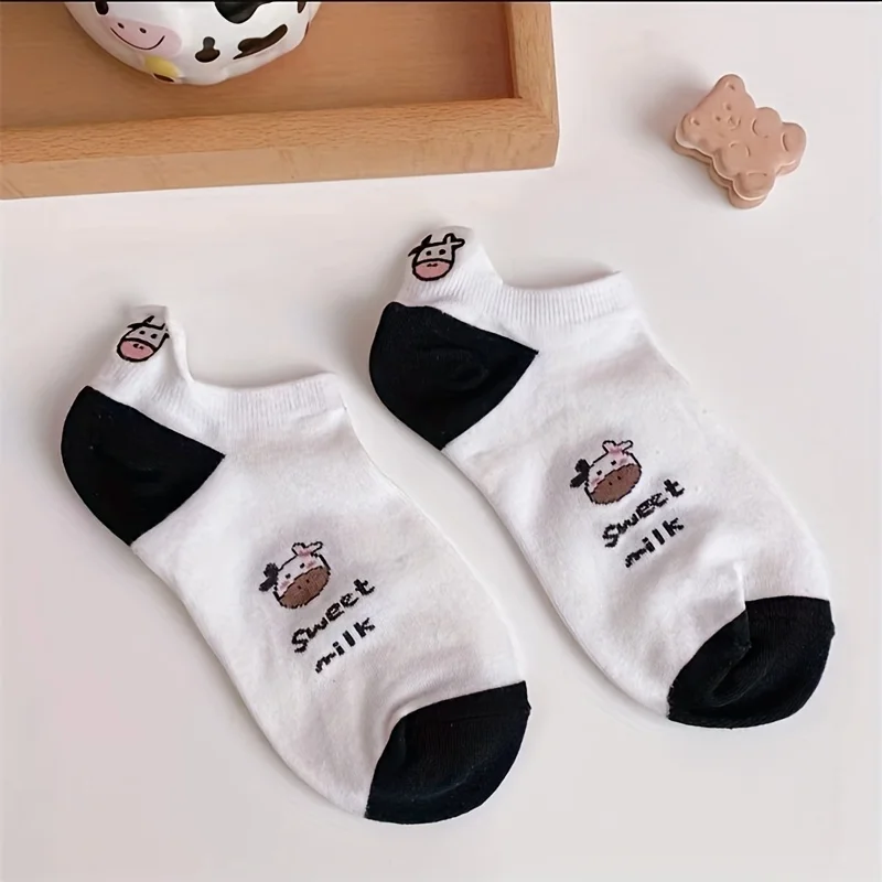 5 Paar Damen socken schöne Kuh muster kurze Socken kreative Drucks ocken Knöchel socke – Detail 11
