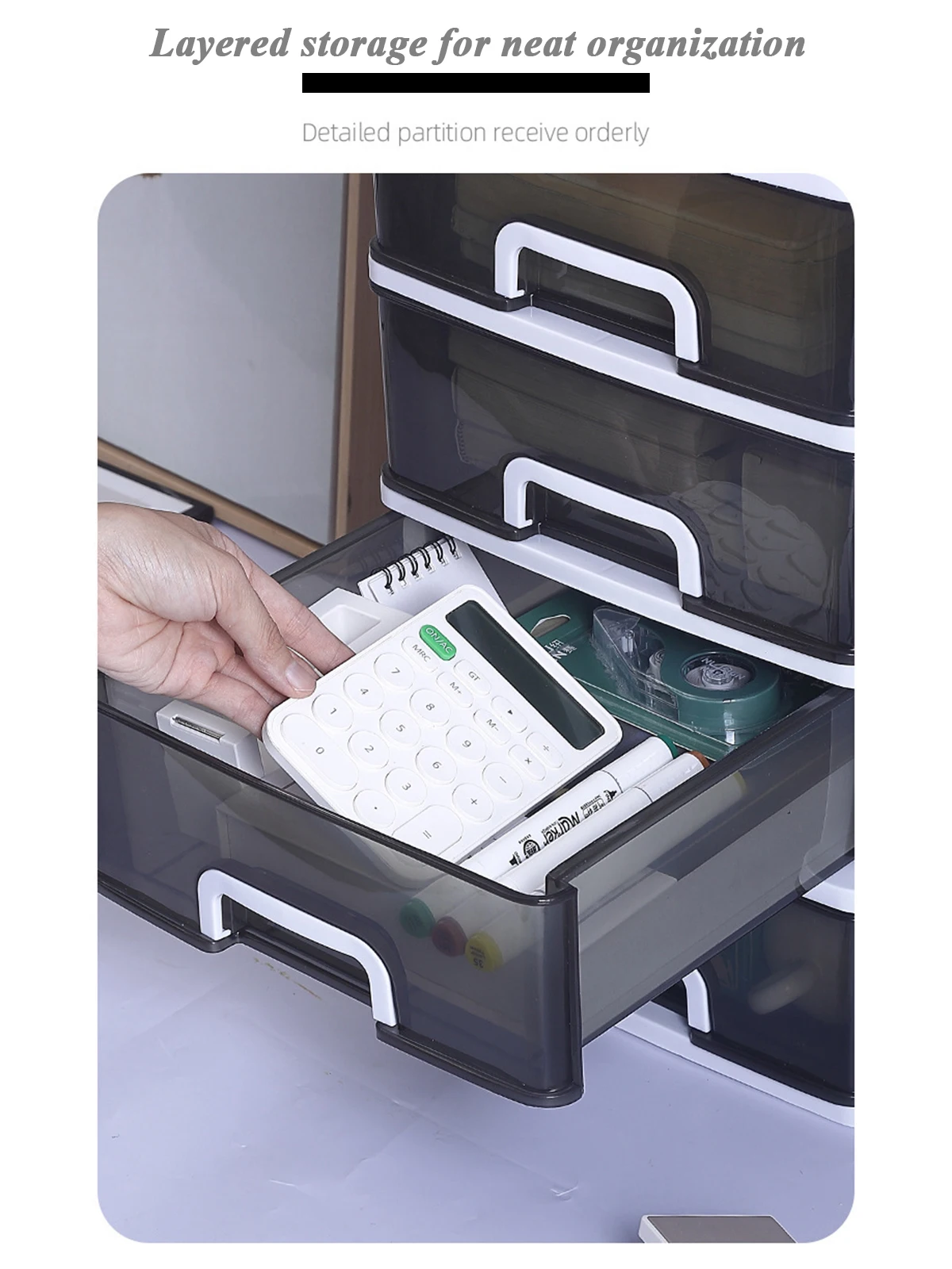 Clear Desktop Storage Box with Drawer - White Option