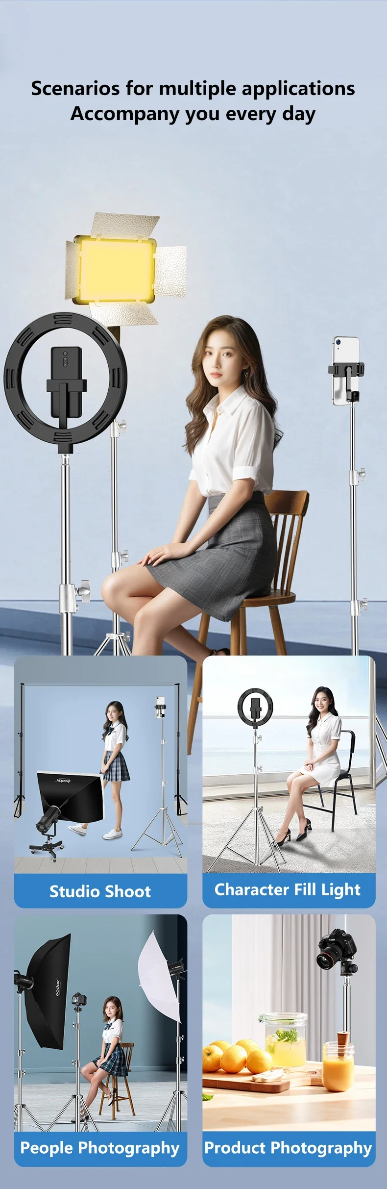 Tripod for Cell Phones Godox Photography Ring Light Softbox with Ball head Suppo