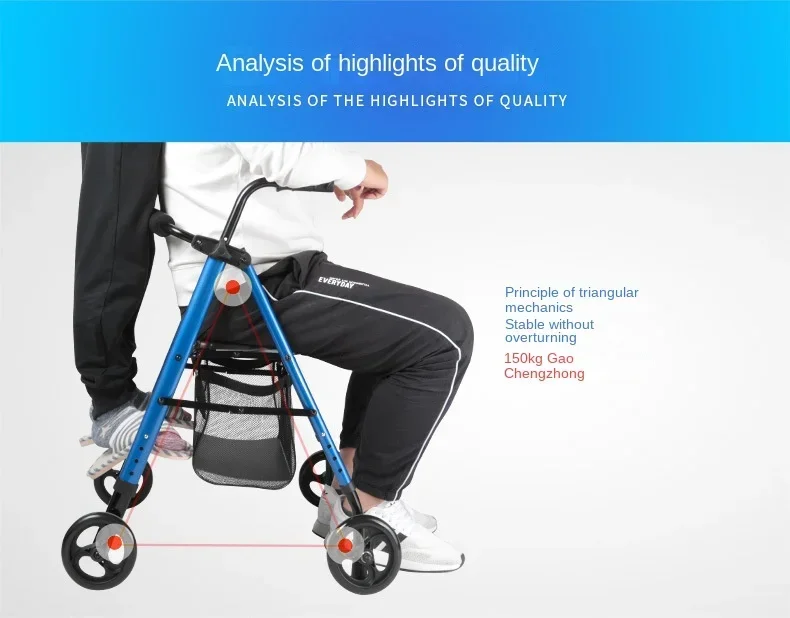 Ultra Folding Medical Rollator Walker with Seat Rolling Walker Height Adjustable with Comfort Handles and Foam Padded Backrest 4
