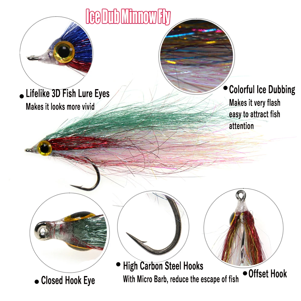 12 Esche Da Pesca A Mosca Tigofly - Minnow Affondamento Lento, Color Rosa E Oliva, Dimensioni #8 - Foto 3