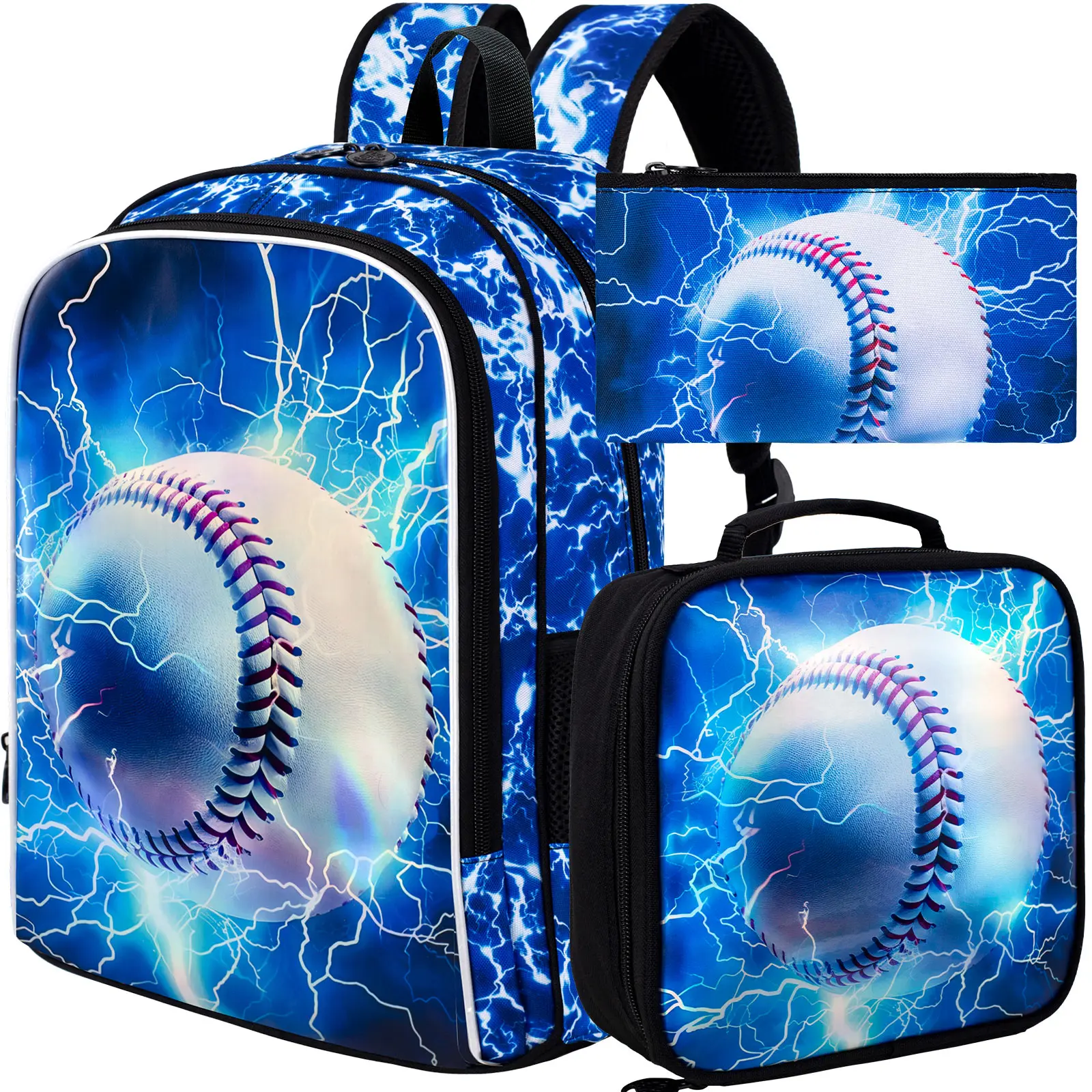 3PCS Kids Bookbag, 17" Boys Backpack and Lunch Box, Water Resistant Teenagers SchoolBag for Middle Elementary - Skeleton Motorc.