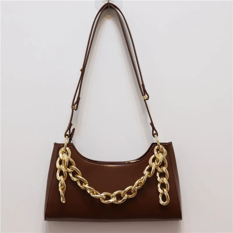 Baddie Gold Chain Tote Bag Women Faux Crocodile Leather Underarm Bag Ladies Unique Fashion Versatile Commute Shoulder Bags 2025