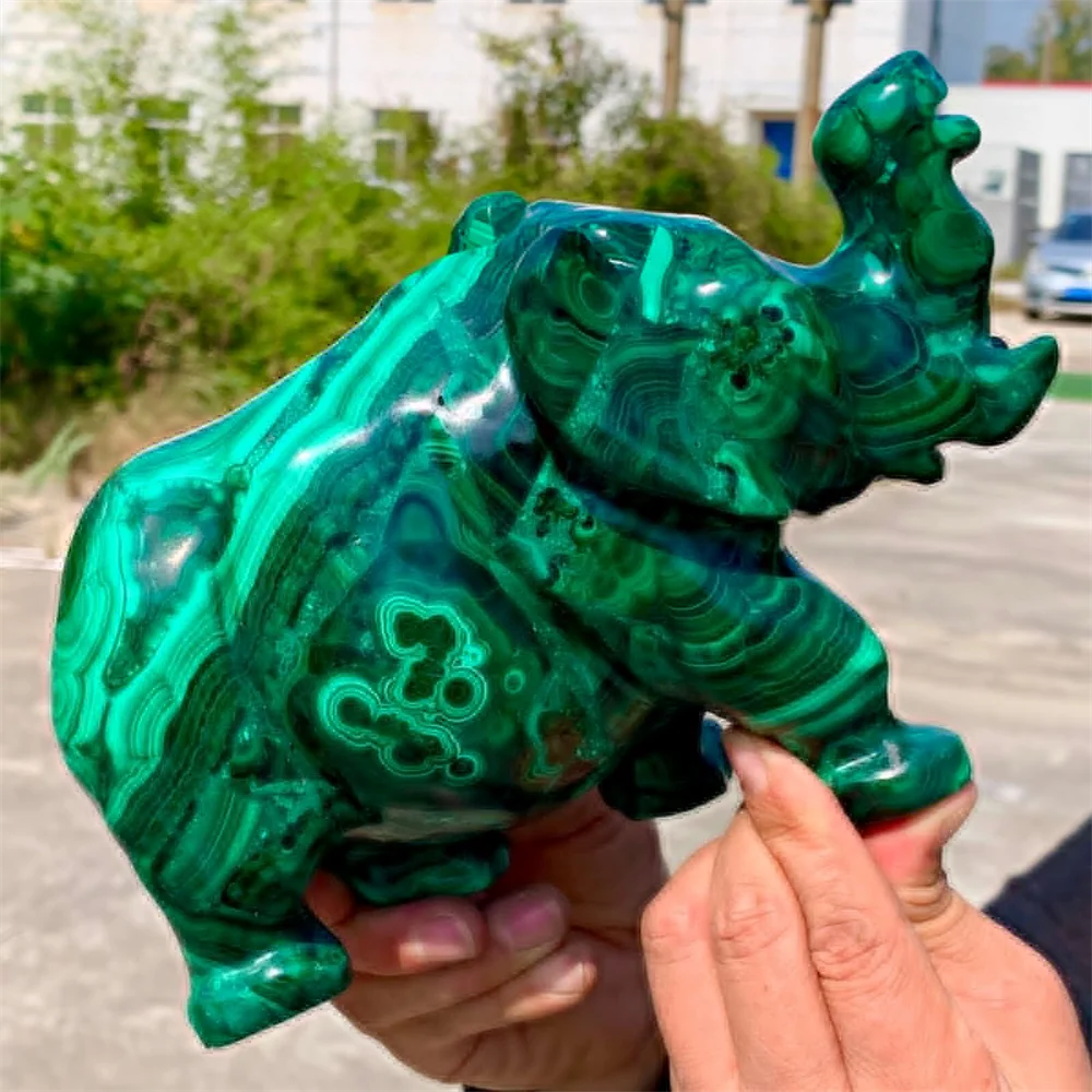 Rare Natural Malachite Carved Elephant Hand-Carved Quartz Crystal Mineral Reiki Healing Gemstone Home Office Degaussing Stone 4