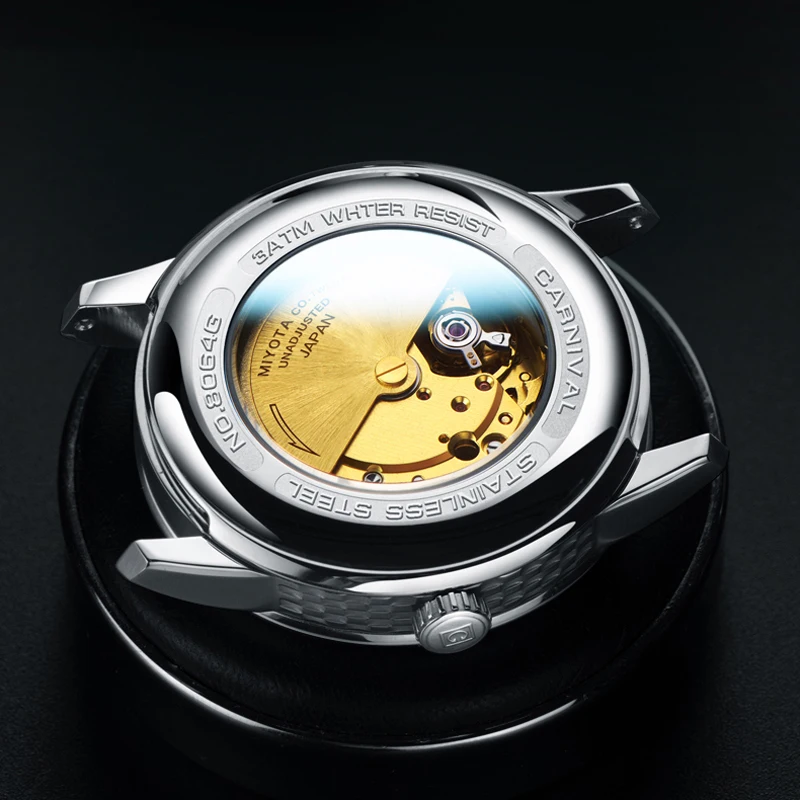 CARNIVAL Watch For Men Luxury Rome Time Automatic Mechanical Watches Gray Dial Date Business Men's Watch  Relogio Masculino