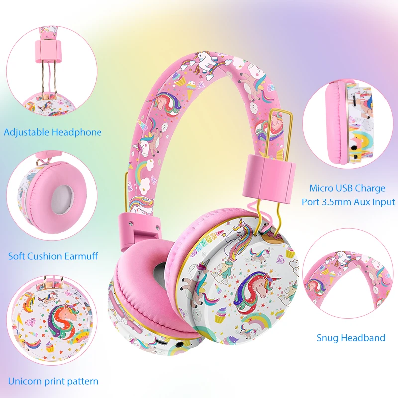 Auriculares Unicorn Kids para niñas, niños, adolescentes, auriculares  inalámbricos Bluetooth para niños con diadema ajustable, auriculares en la  oreja con micrófono/luz LED (rosa) TUNC Sencillez