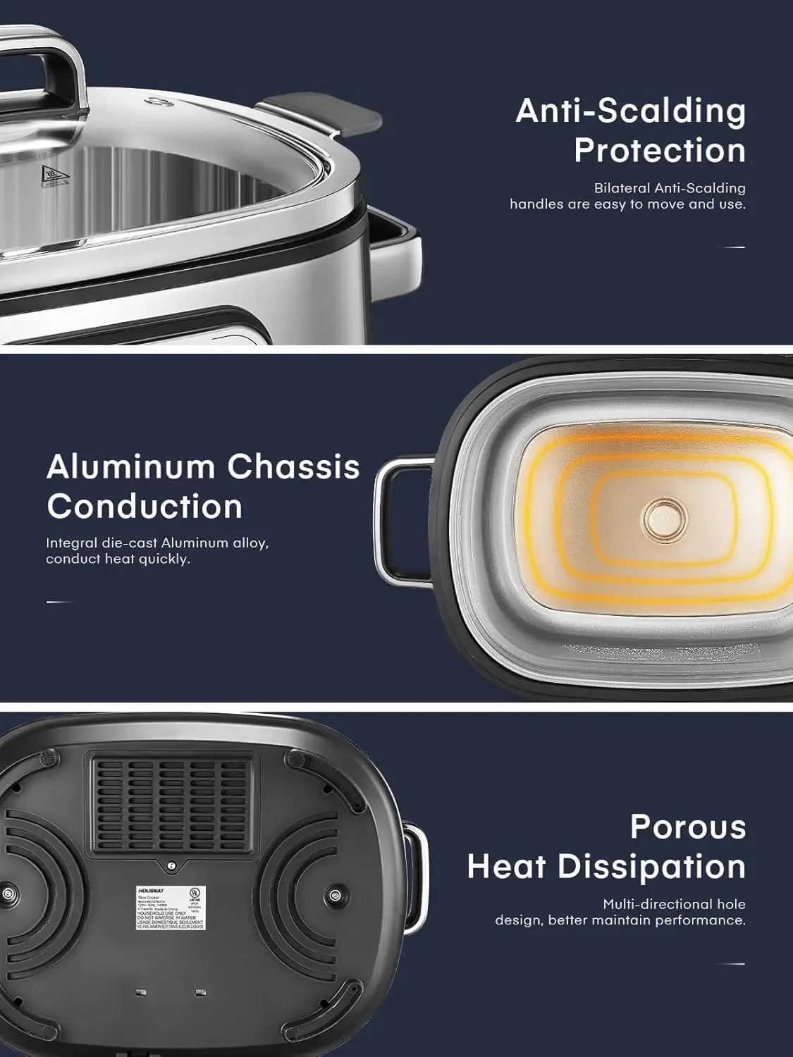 Slow Cooker, HOUSNAT 10 in 1 Programmable Cooker, 6Qt Stainless Steel, Rice Yogurt Maker, Delay Start, Steaming Rack
