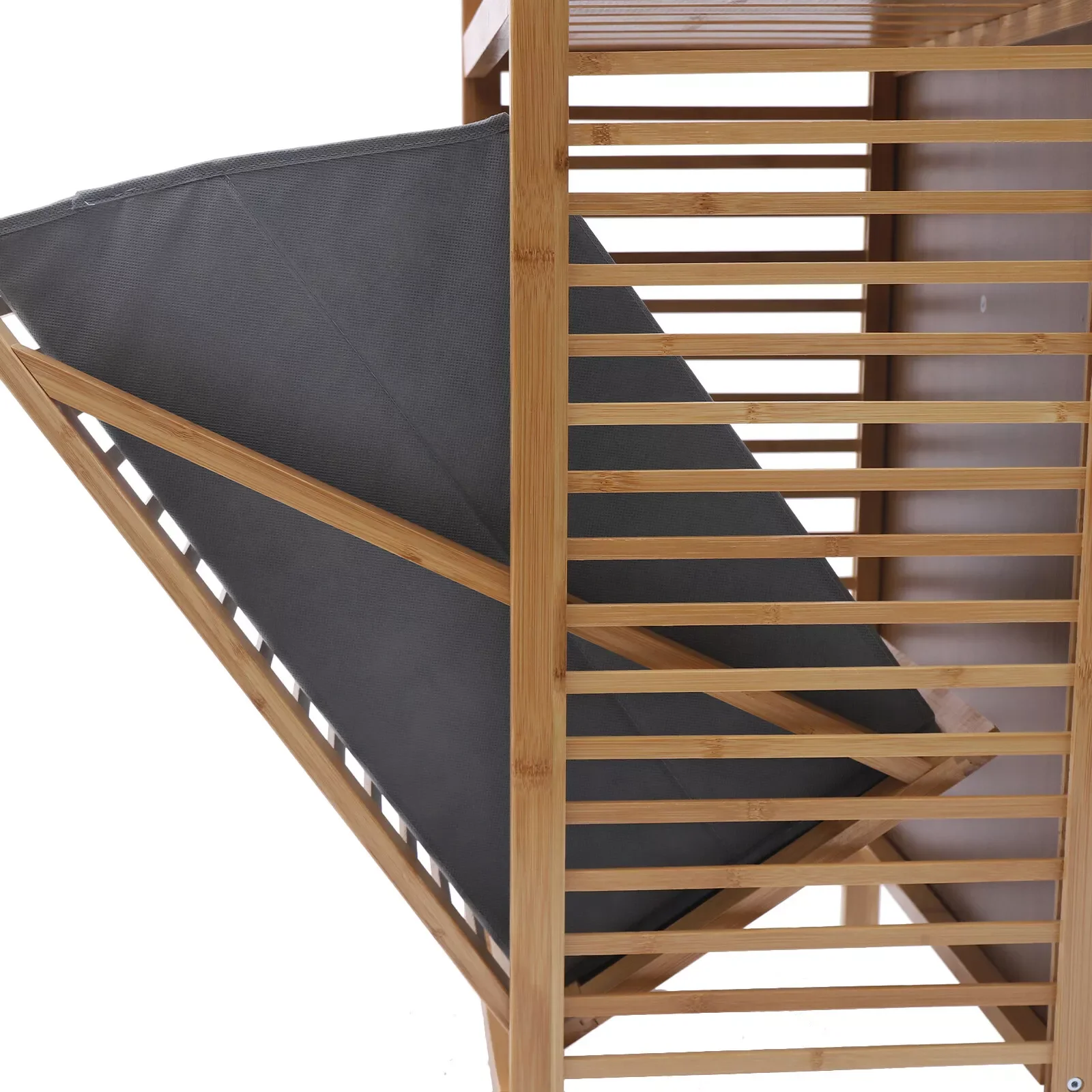 Fabric Bamboo Bathroom Laundry Hamper Cabinet Tilt Out Basket Storage W/2-Tier Shelf 5