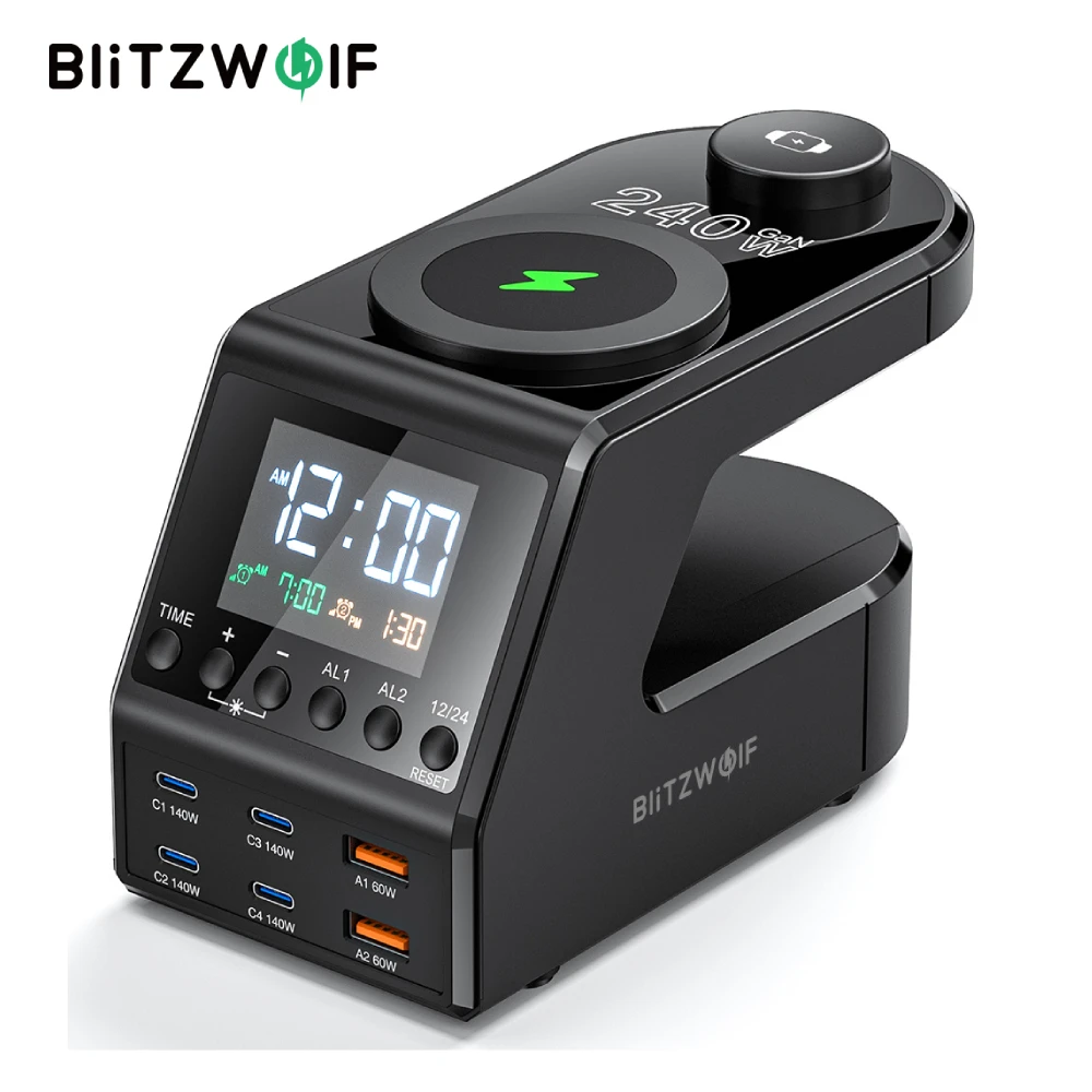 Blitzwolf BW-FW10 10-em-1 240W Carregador de despertador sem fio 2USB-A + 4USB-C PD3.1/3.0 QC4.0/3.0/2.0 PPS AFC SCP Carregador rápido