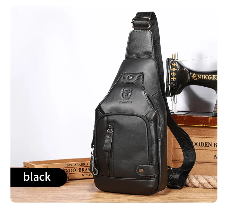 BULLCAPTAIN Retro-Brusttasche aus echtem Leder, Umhängetasche aus Rindsleder für Herren, Umhängetasche mit großem Fassungsvermögen ﻿ – Detail 13