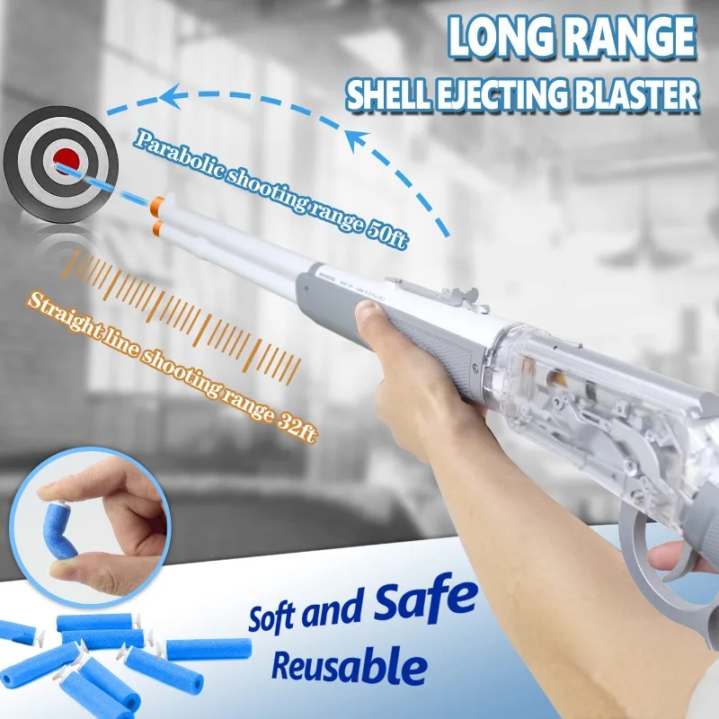 Gray-18-94 Foam Dart Blaster with Shell Ejection Soft Foam Blaster 38inch Toy Blaster with 6pcs Shells 2