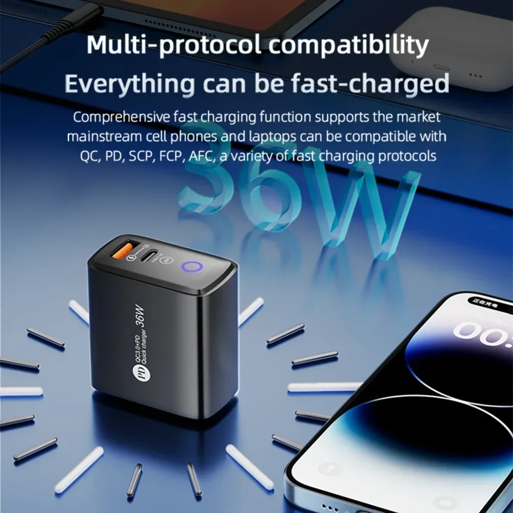36W USB Charger Fast Charging Mobile Phone Charger Power Adapter For iPhone15 16 Xiaomi Samsung Huawei Quick Charge Wall Charger