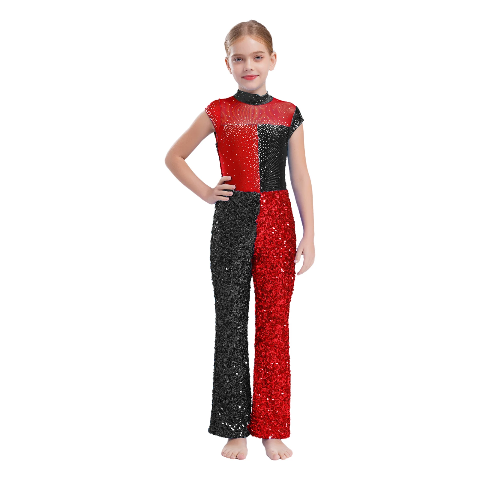 Description Picture 3 of itemKids Girls Jazz Hip Hop Street Disco Dance Performance Costume Shiny Athletic Activewear Outfits Rhythmic Gymnastic Jumpsuit