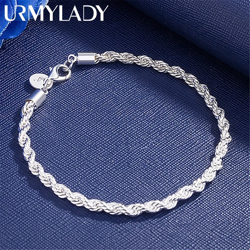 

Hot charms 4MM Twisted rope chain 925 Sterling silver Bracelets for man woman Fashion classic jewelry Wedding party Holiday gift