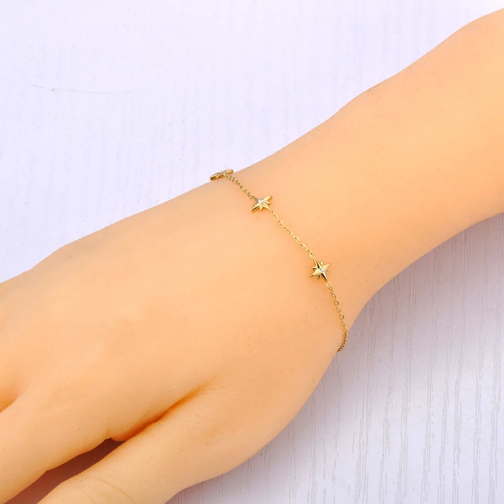 JeeMango Trendy Eight Pointed Star Cubic Zirconia Armband 316L Edelstahl 18K vergoldeter Schmuck Damen Armband JB24057 – Detail 7