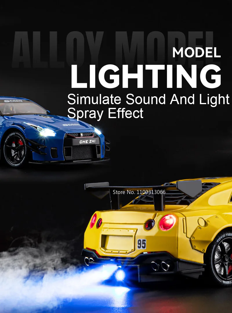 1:24 Nissan Gtr Sport Simulation Alloy Model Sound Light With Smoke