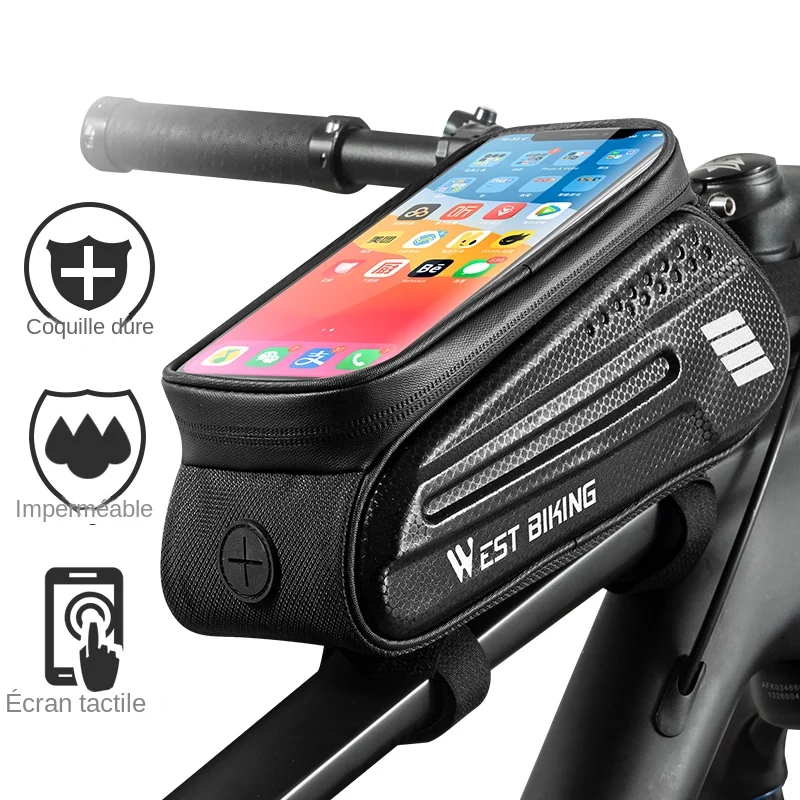 WEST BIKING Sacoche Téléphone 2L Étanche Coque Rigide Vélo Cadre Avant