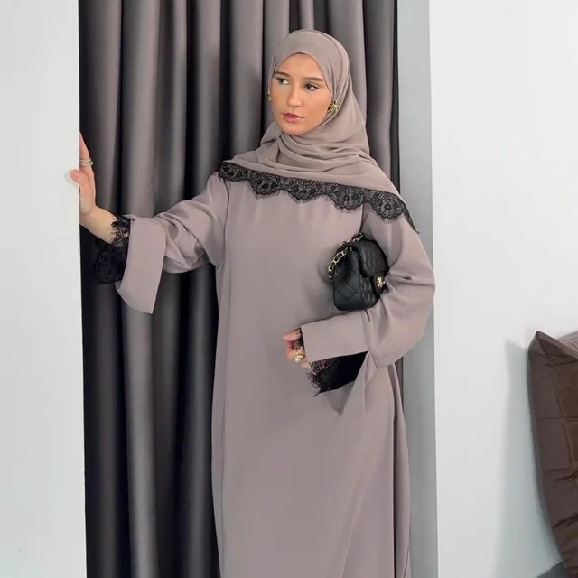 110057-78bbc2.jpg Nouvelle Abaya 2026 Style Dubaï en Dentelle, Ensemble 2 Pièces, Vêtement Islamique Nida, Abaya Modeste pour Femme, Robe Musulmane avec Hijab Assorti