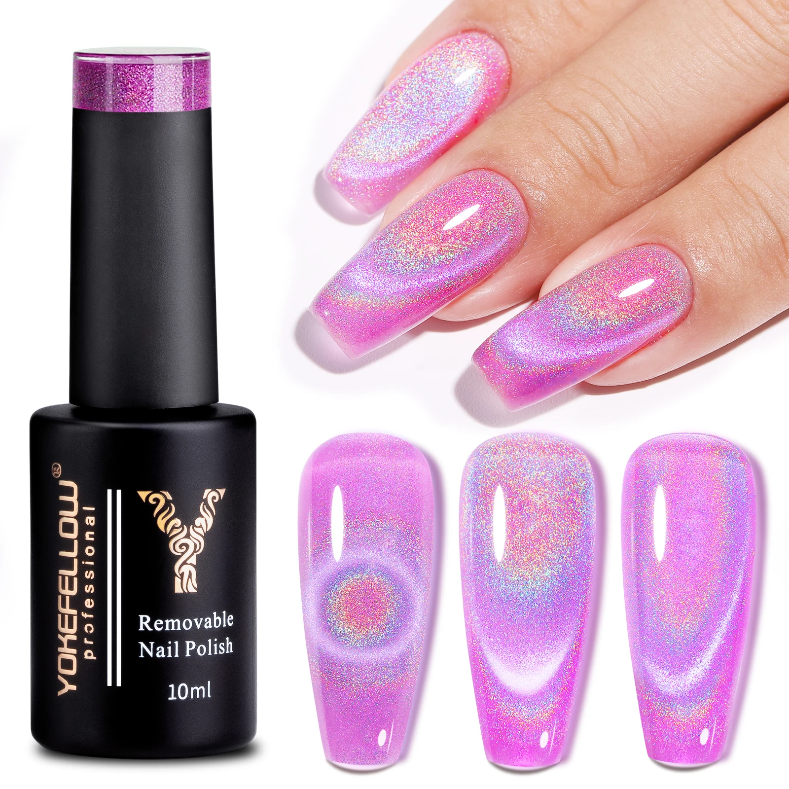 Yokefellow 2023 Smalto Semipermanente Unghie Magnetico 10Ml Rc03 Trasparente Viola Gel Unghie Cat Eye Occhi Di Gatto Olografico Arcobaleno