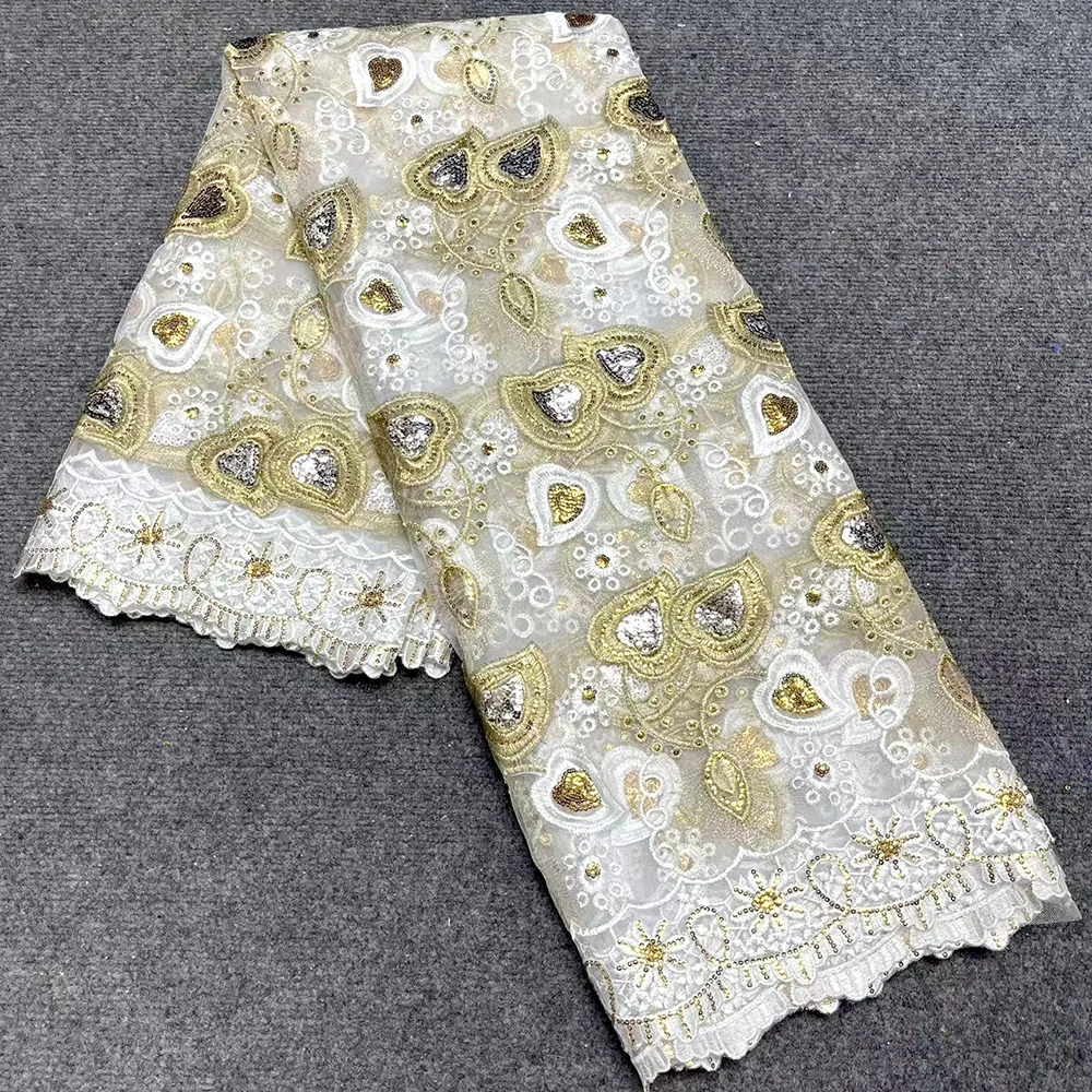 

5 yards Newest African tulle Lace Fabric With Sequins Embroidery French Net Lace Fabric Materials For Wedding Party Dress