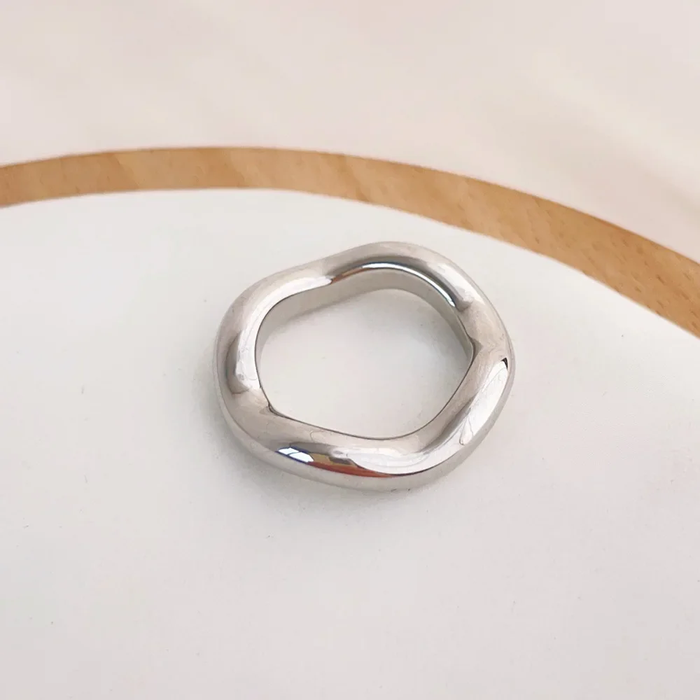High End PVD Wholesale No Fade&Waterproof Fashion Minimalist Wave Shaped Stainless Steel Ring for Women Girl 6