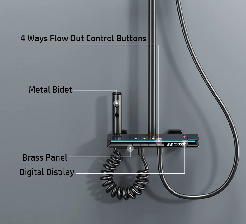 Description Picture 4 of itemMixer Shower Bath Faucet Bathroom Hot Cold LED Digital Thermostatic Shower System Bathtub Wall Mount Rainfall Atmosphere Tap Set