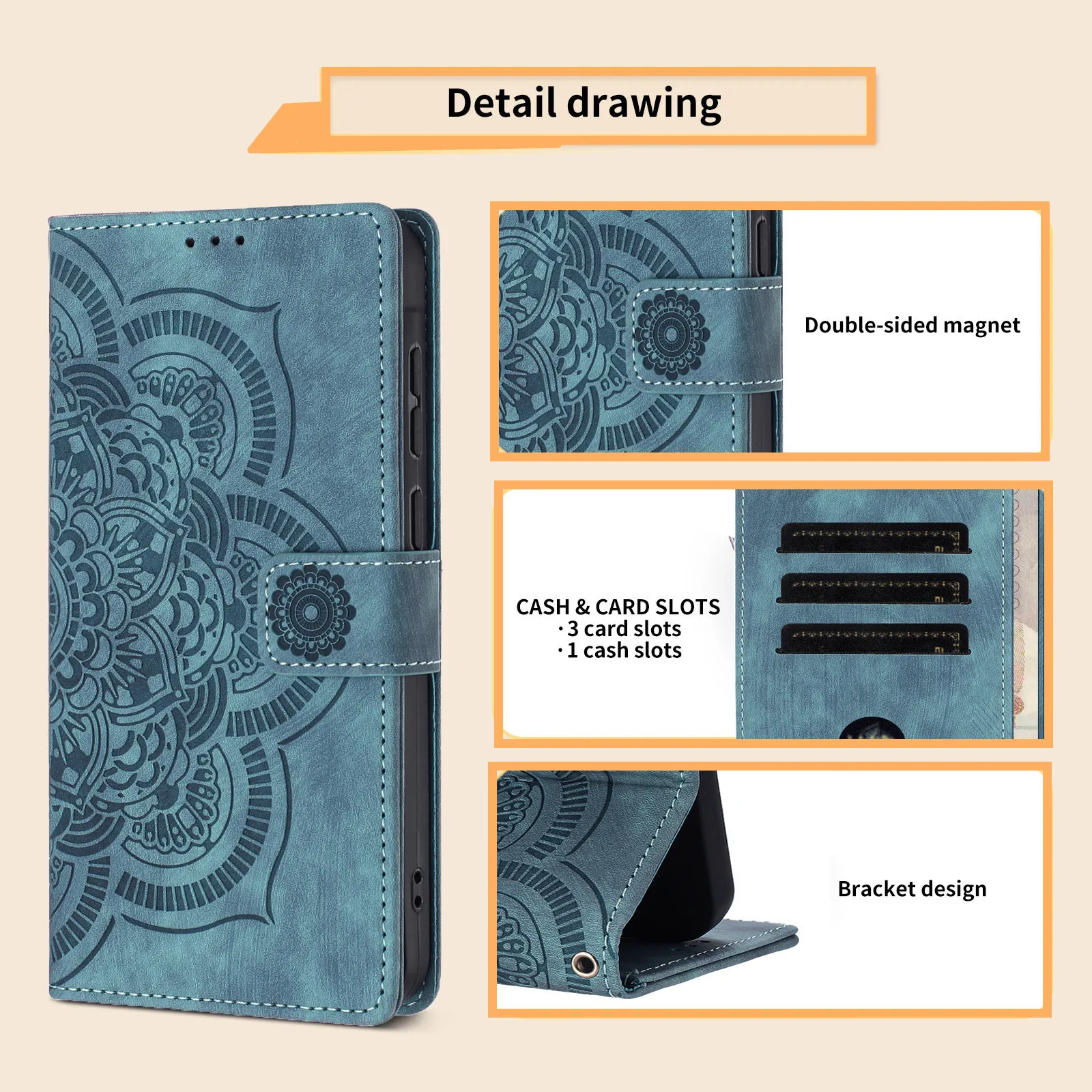 Elegant 3D Flower Leather Phone Wallet Case Cover