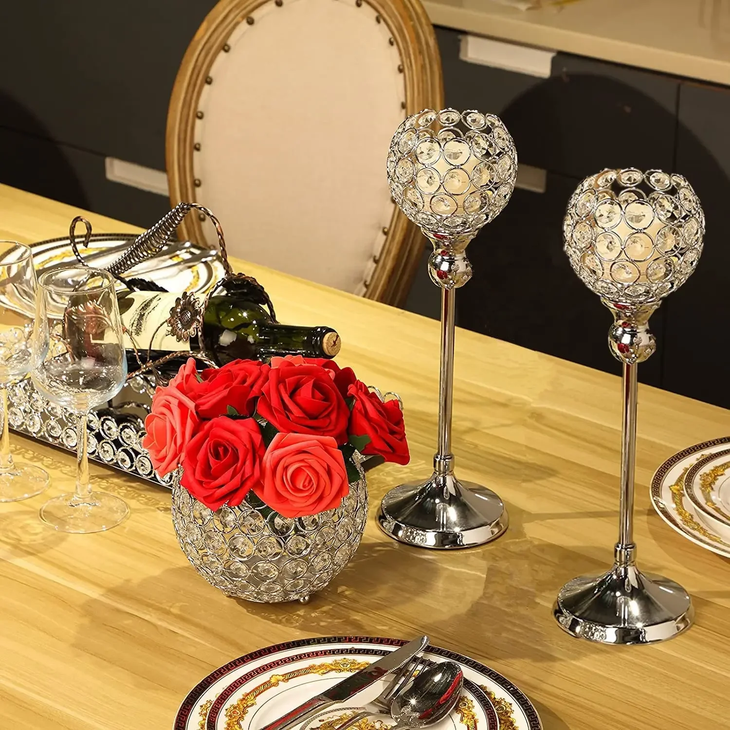 Crystal Candle Holder Modern Tealight Candlestick Home Christmas Party Wedding Dinning Table Decoration