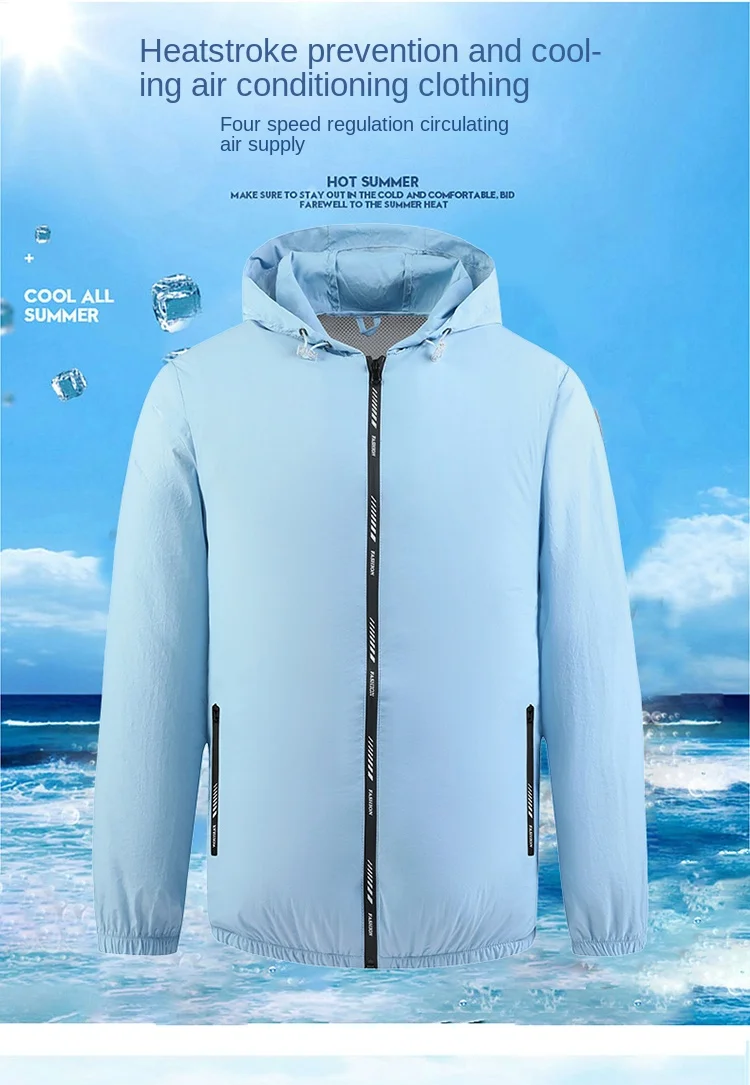 

Summer air conditioning fan Hooded ice jacket men's USB charging cooling heat protection coat sunscreen fishing clothing women
