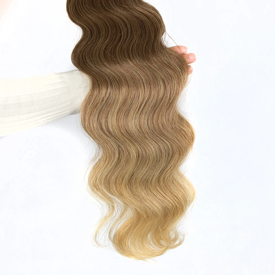 Extensiones de pelo sintético ondulado para mujer, extensiones de cabello sintético de 24 pulgadas, trenzas de ganchillo, rizado, ondas de agua, Rubio degradado