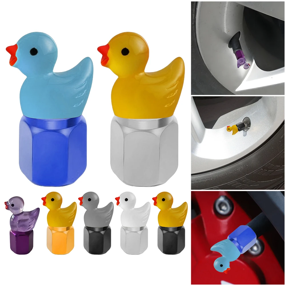 4Pcs Cute Duck Glow in The Dark Tire Valve Caps Auto Tire Valve Stem Caps Decorative Tire Valve Caps for Car Motorcycle Bicycle