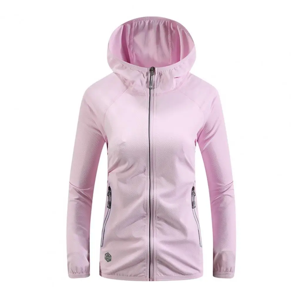 

Hooded Long Sleeve Pockets Zipper Placket Sunscreen Jacket Unisex Ultra Thin Sun Protection Fishing Coat Streetwear