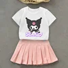 Hello Kitty Kuromi Kids Girls Student Uniform Skirts T Shirt Pleated Culottes Child Summer Skirt with Inner Safety Pant Dress 4