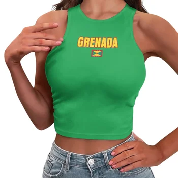 Grenada Flag POD Y2K Sleeveless Tank Top Women Patriotic Fashion Cropped Tops Tees Ladies 2025 Summery Basic Fitness Camisole 1