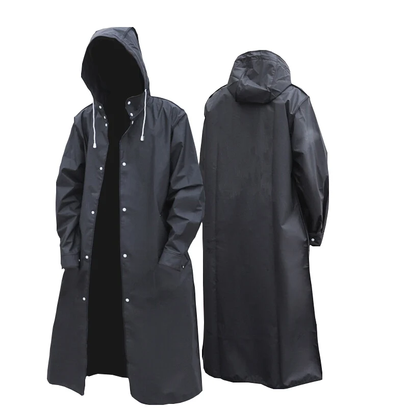 

E2 Adult Waterproof Long Raincoat Women Men Rain coat Hooded Black Fashion For Outdoor Hiking Travel Fishing Climbing Thickened