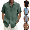 Summer Men's Short Sleeve Shirt Fashion Solid Color Linen Cotton Breathable Leisure Lapel Button T-shirt Business Casual Shirt 5